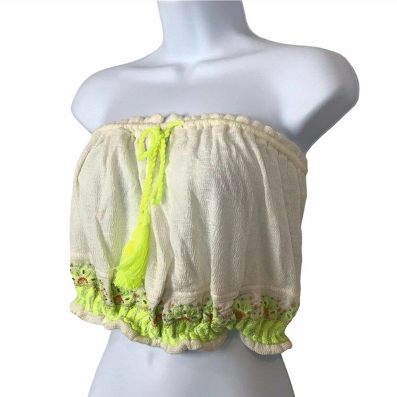 Free People Embroidered Off Shoulder Crop Top S - Picture 4 of 10